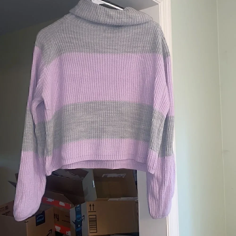 PrettyLittleThing Color Block Turtleneck Sweater Large Lilac Gray Oversized Knit
